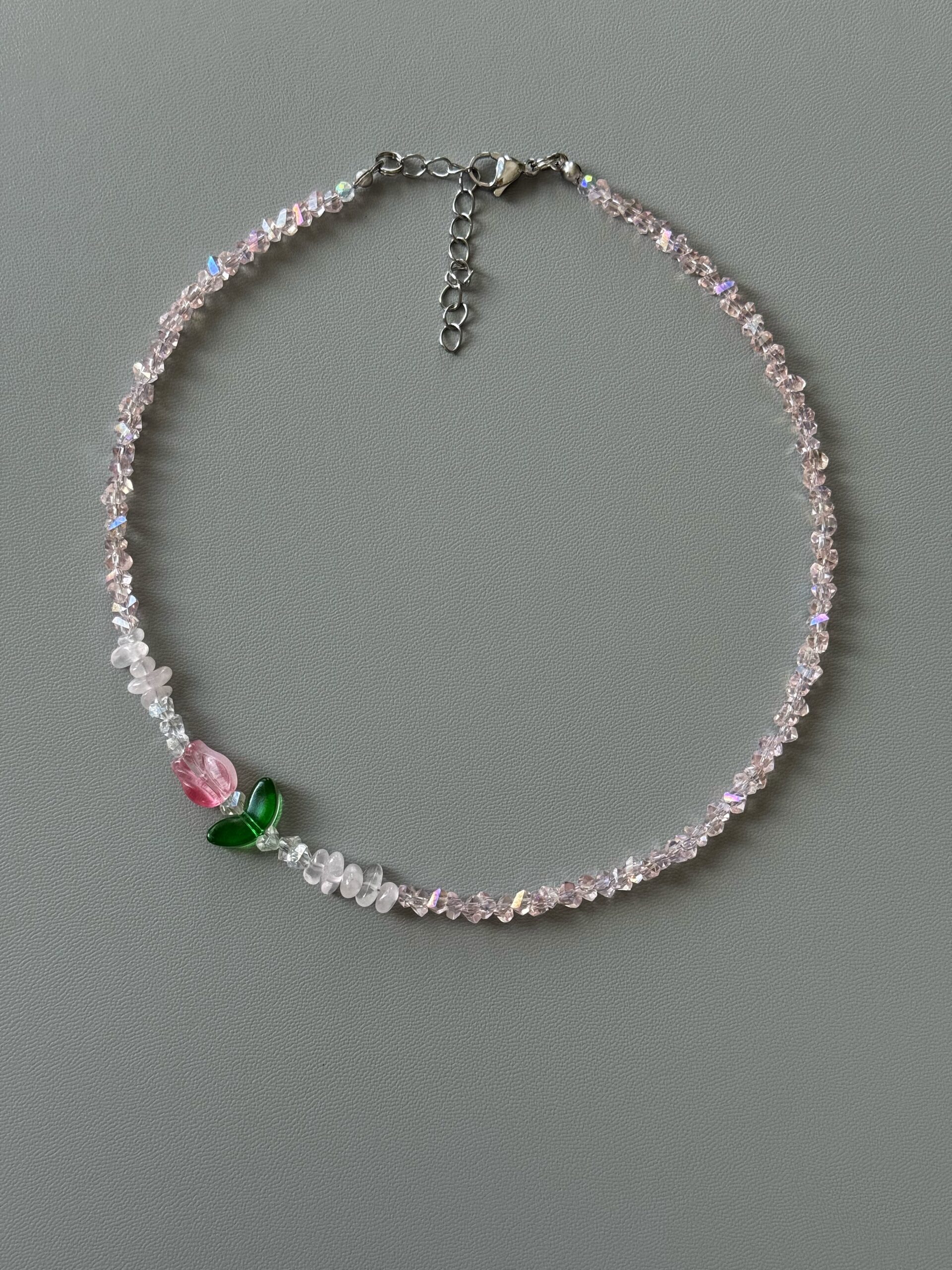 Чокер "тюльпан" с розовым кварцем